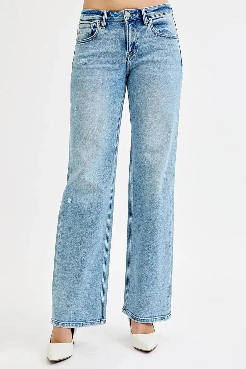 RISEN Full Size Low Rise Ankle Boyfriend Distressed Jeans Plus Size - MEDIUM by Trendsi from FREYA’S CLOSET