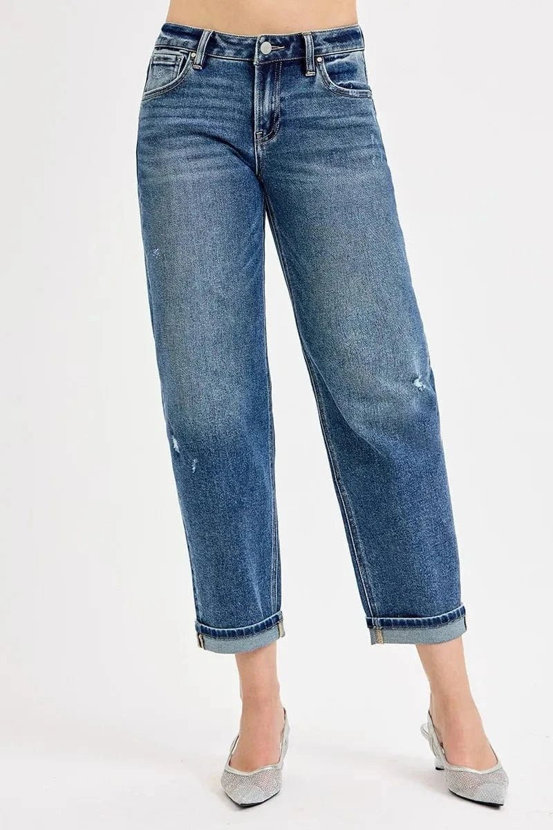 RISEN Full Size Low Rise Crop Boyfriend Jeans Plus Size - DARK by Trendsi from FREYA’S CLOSET