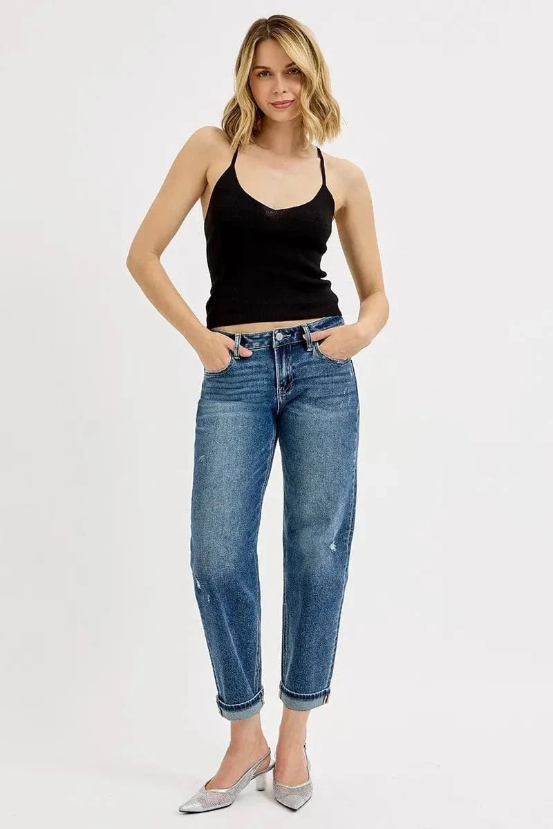 RISEN Full Size Low Rise Crop Boyfriend Jeans Plus Size - DARK by Trendsi from FREYA’S CLOSET