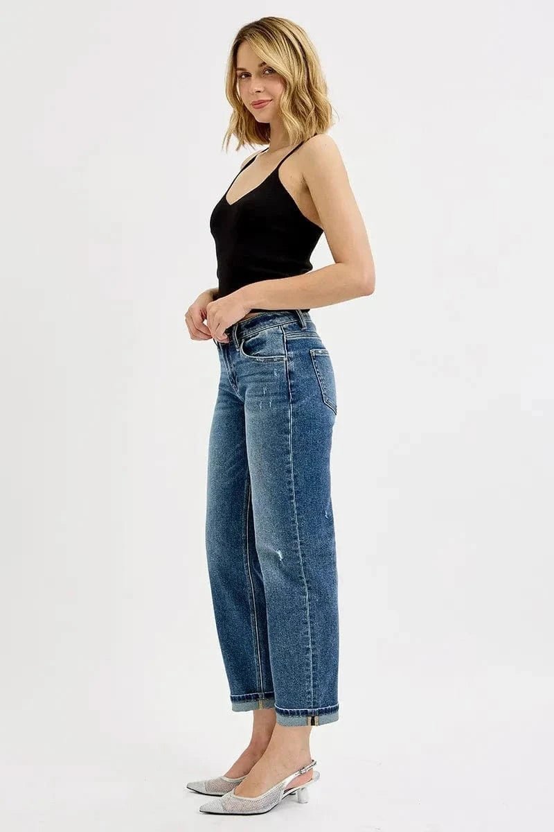 RISEN Full Size Low Rise Crop Boyfriend Jeans Plus Size - DARK by Trendsi from FREYA’S CLOSET