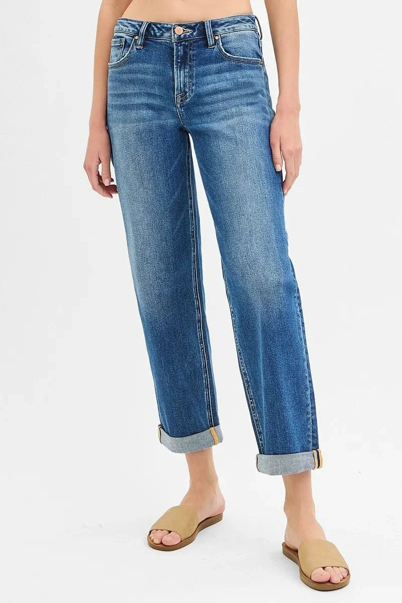 Trendsi Jeans RISEN Full Size Mid Rise Boyfriend Roll Up Jeans Plus Size