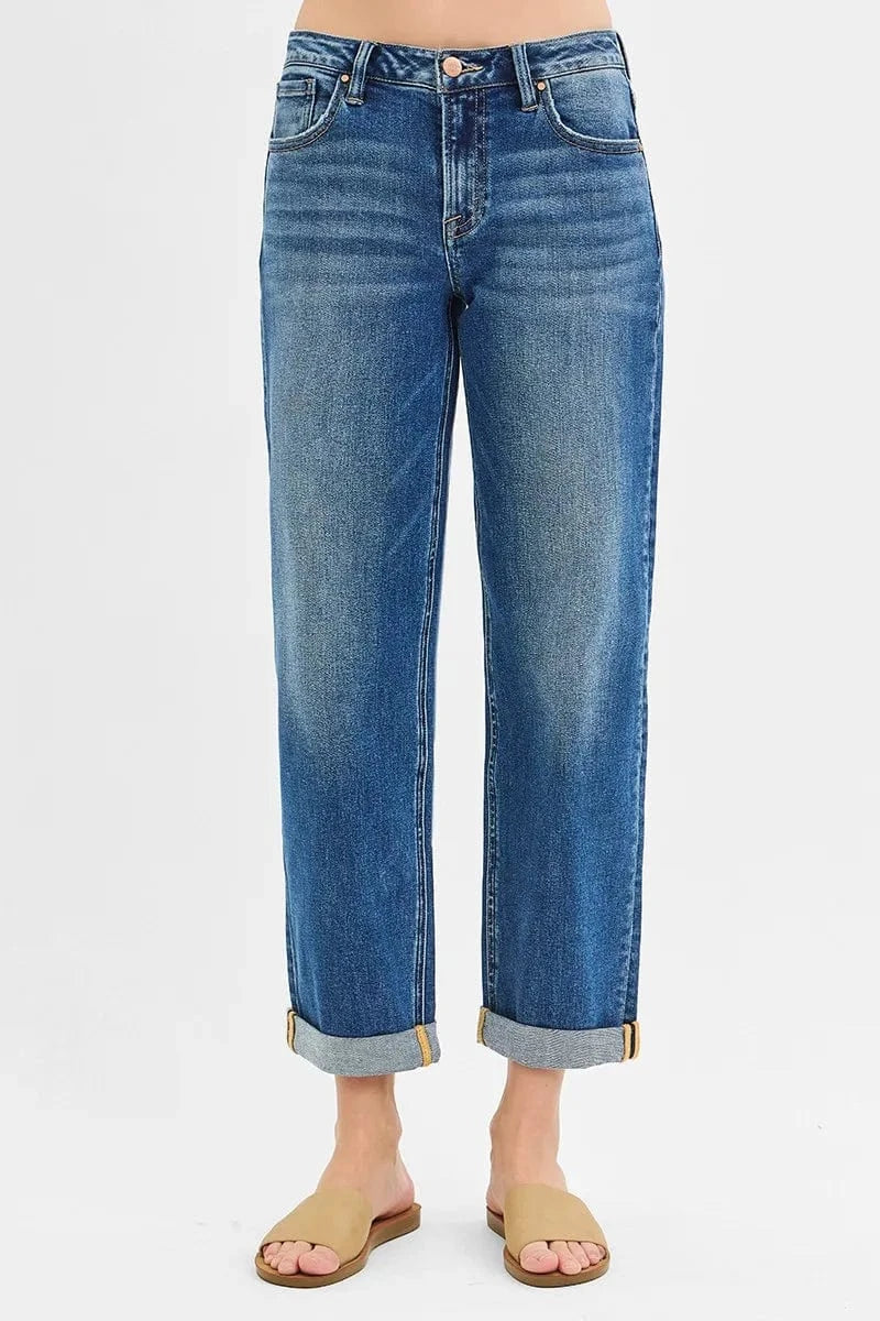 Trendsi Jeans RISEN Full Size Mid Rise Boyfriend Roll Up Jeans Plus Size