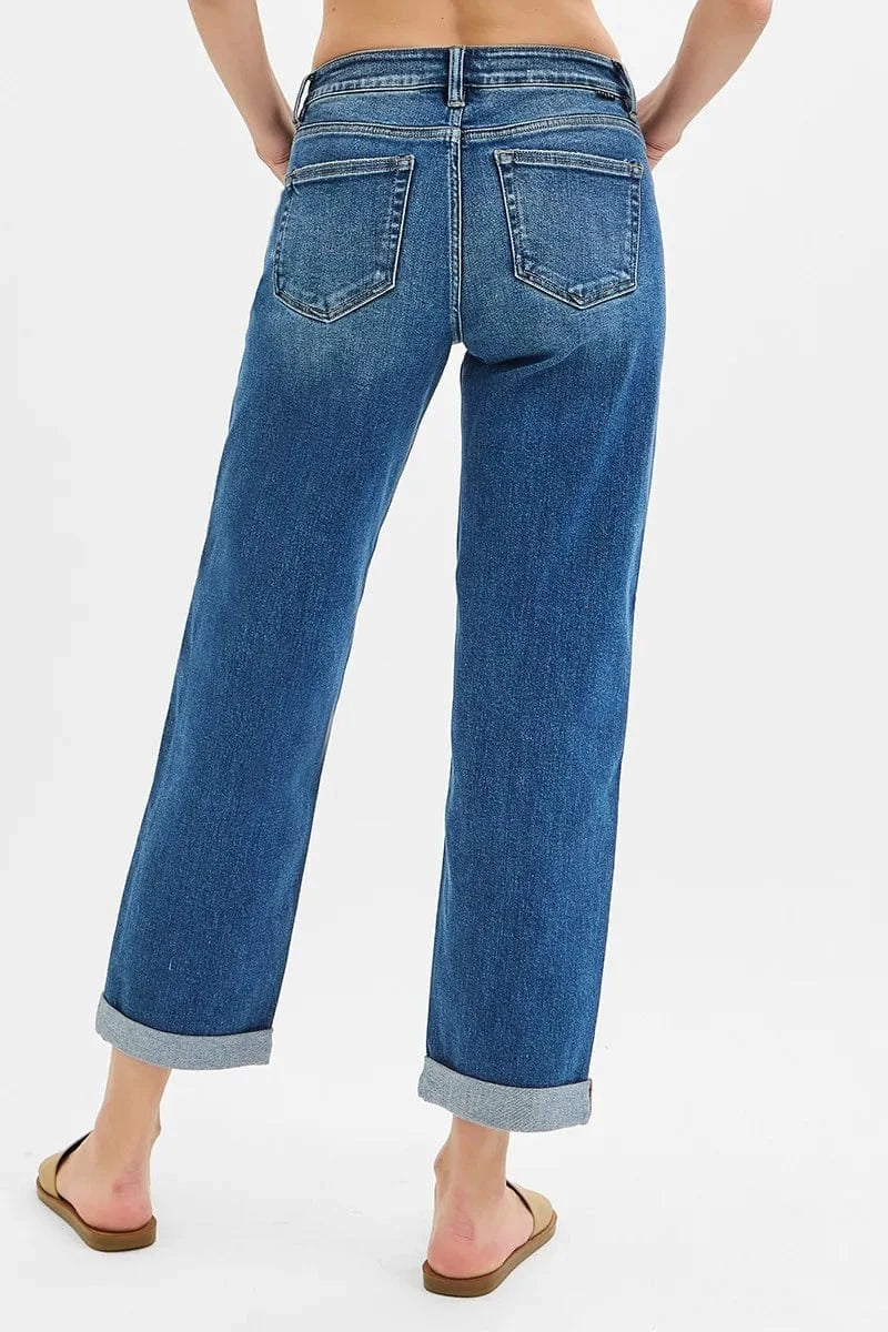 Trendsi Jeans RISEN Full Size Mid Rise Boyfriend Roll Up Jeans Plus Size