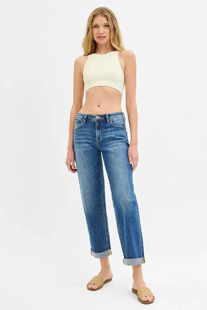 Trendsi Jeans RISEN Full Size Mid Rise Boyfriend Roll Up Jeans Plus Size