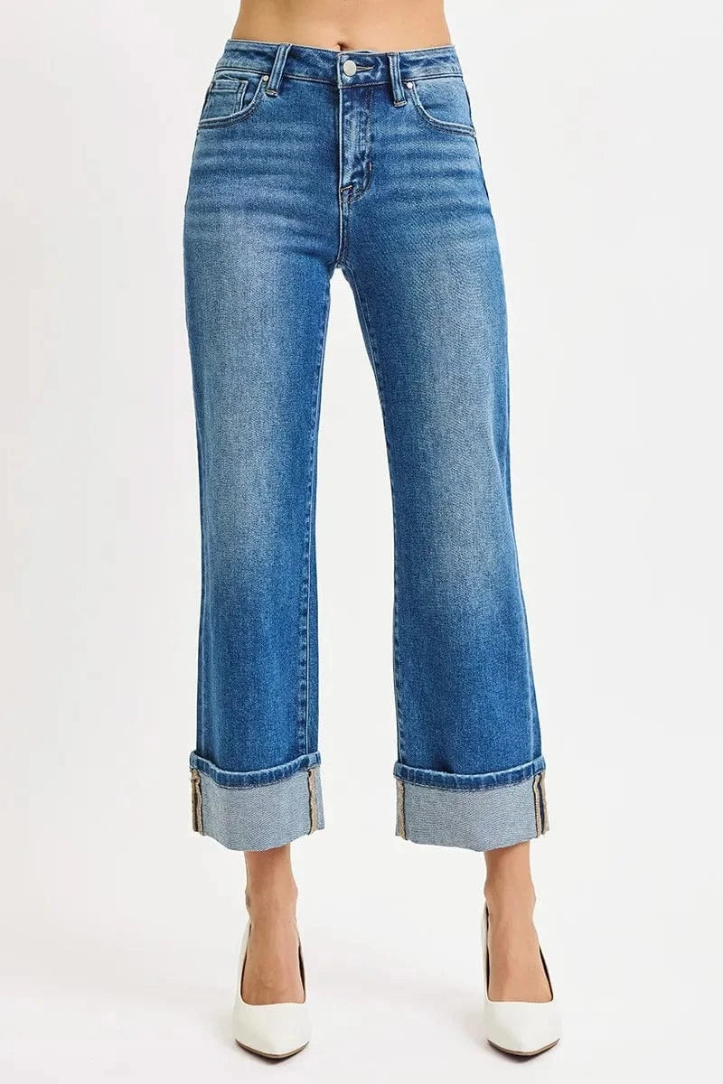 Trendsi RISEN Full Size Mid Rise Crop Straight Cuffed Jeans Plus Size
