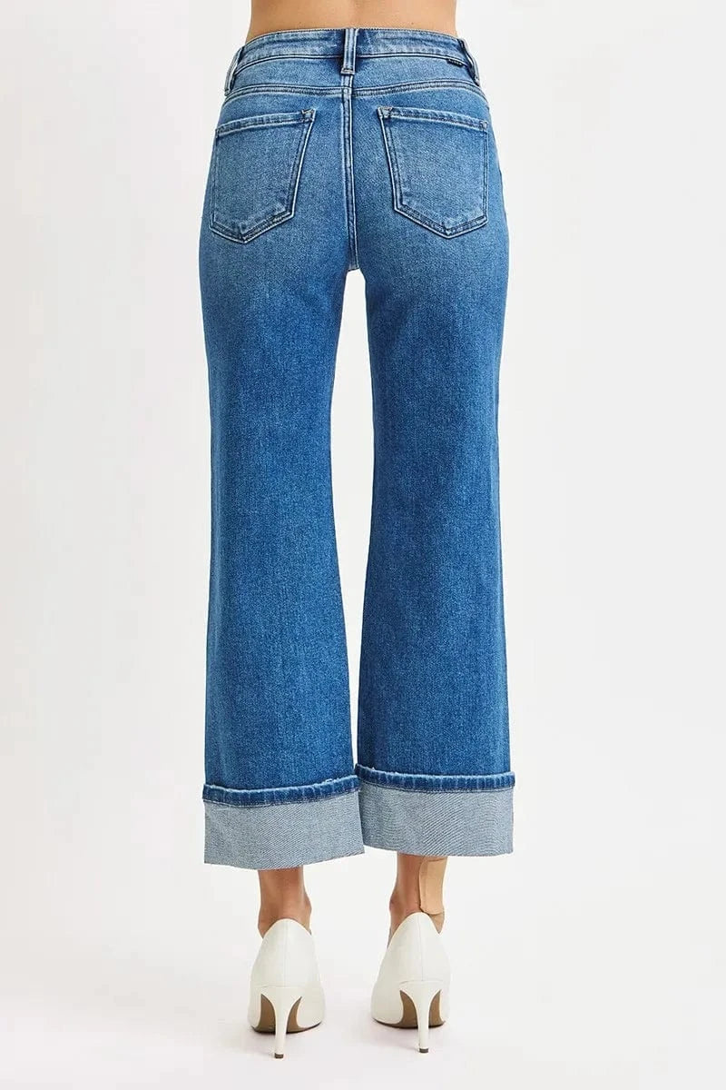 Trendsi RISEN Full Size Mid Rise Crop Straight Cuffed Jeans Plus Size