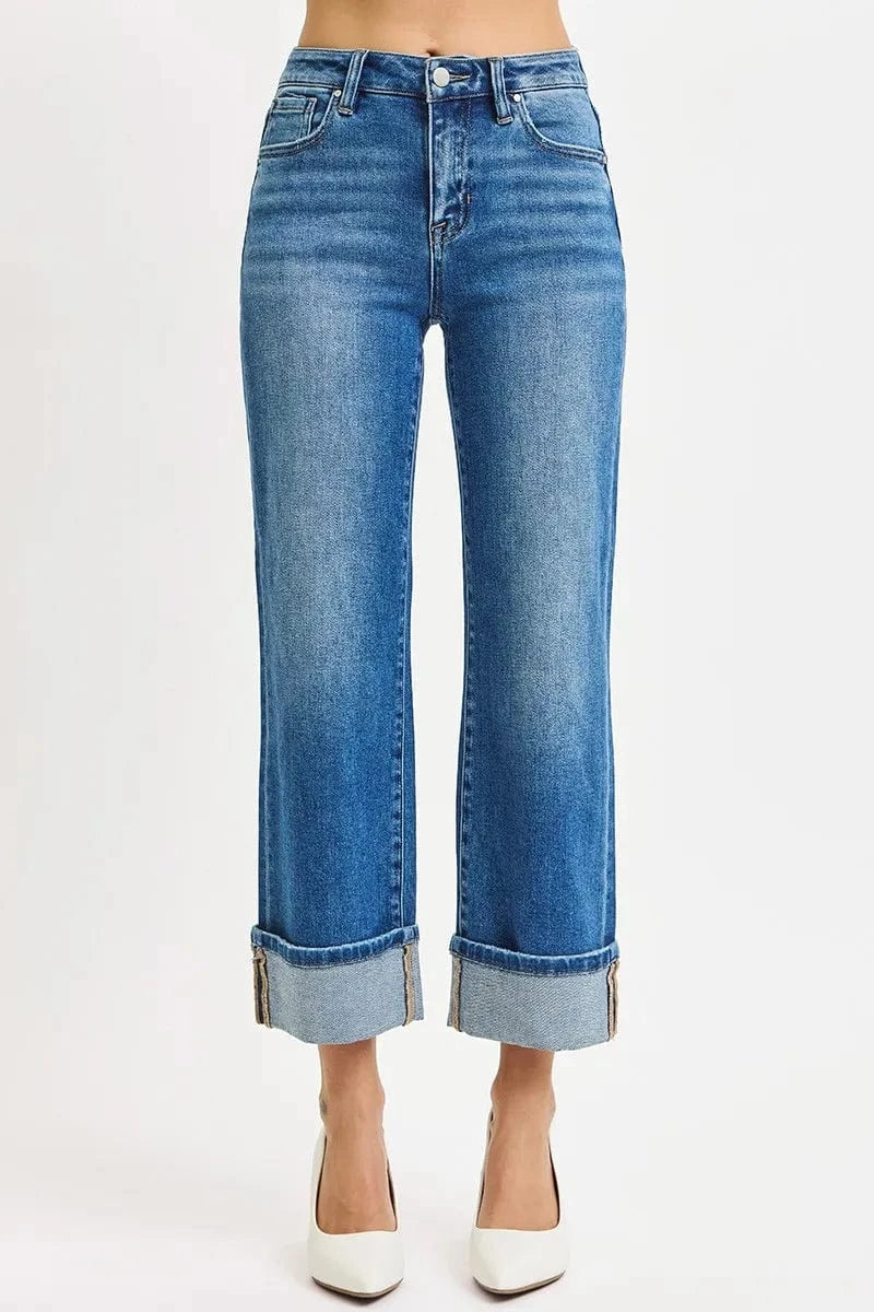 Trendsi RISEN Full Size Mid Rise Crop Straight Cuffed Jeans Plus Size