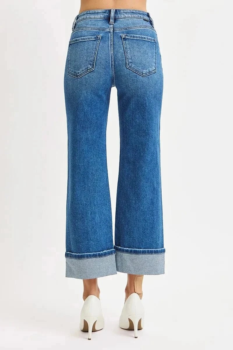 RISEN Full Size Mid Rise Crop Straight Cuffed Jeans Plus Size - MEDIUM by Trendsi from FREYA’S CLOSET