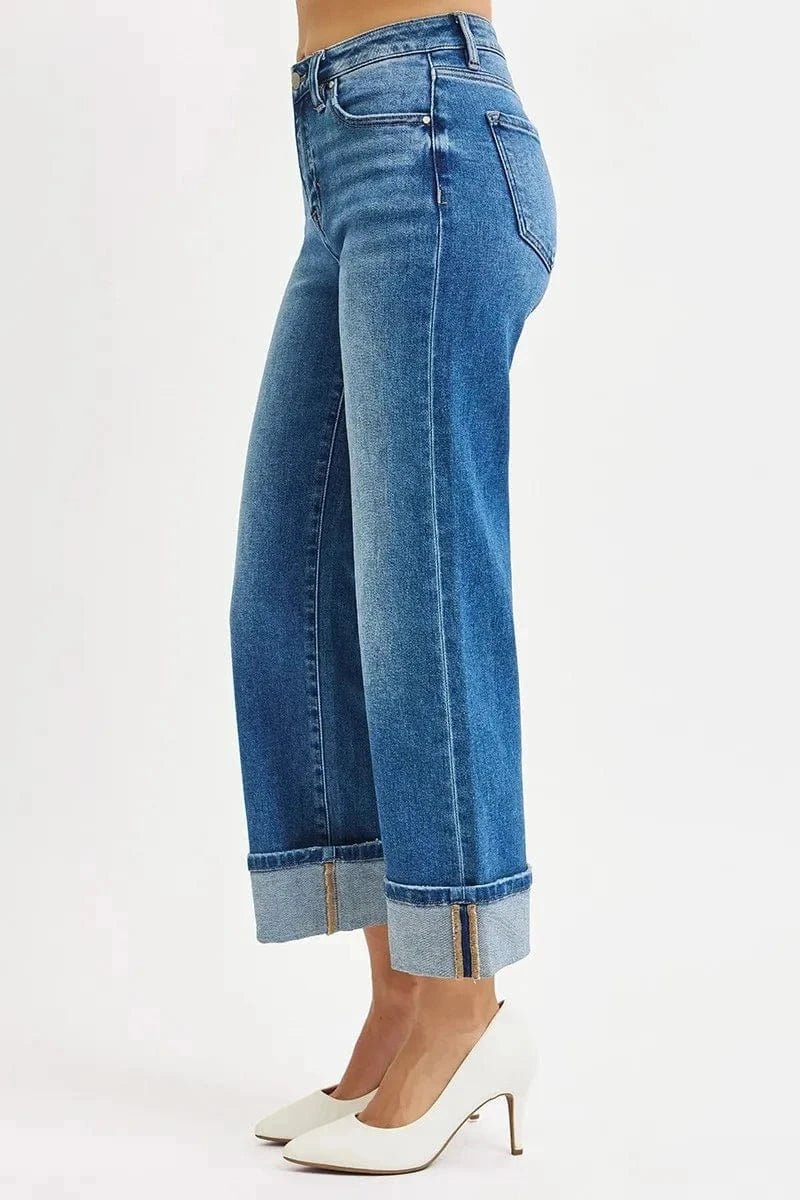 RISEN Full Size Mid Rise Crop Straight Cuffed Jeans Plus Size - MEDIUM by Trendsi from FREYA’S CLOSET