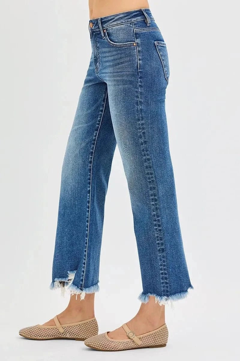 RISEN Full Size Mid Rise Crop Straight Jeans Plus Size - DARK by Trendsi from FREYA’S CLOSET