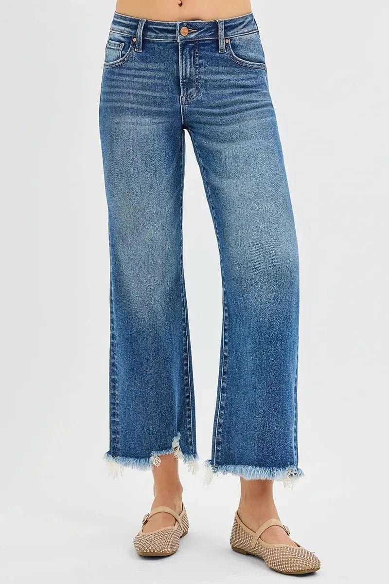 RISEN Full Size Mid Rise Crop Straight Jeans Plus Size - DARK by Trendsi from FREYA’S CLOSET