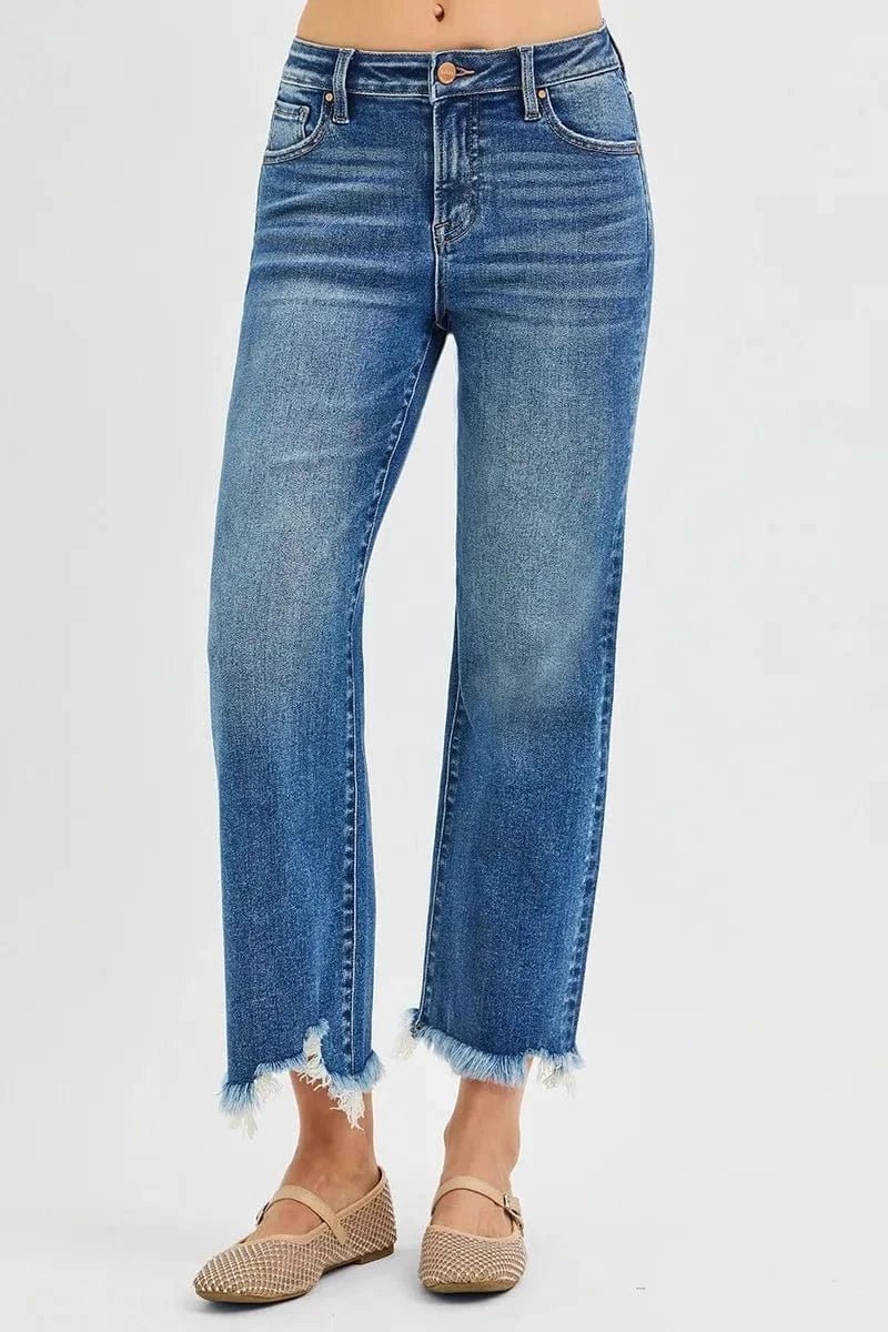 RISEN Full Size Mid Rise Crop Straight Jeans Plus Size - DARK by Trendsi from FREYA’S CLOSET