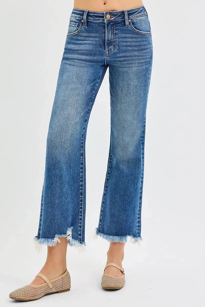 RISEN Full Size Mid Rise Crop Straight Jeans Plus Size - DARK by Trendsi from FREYA’S CLOSET