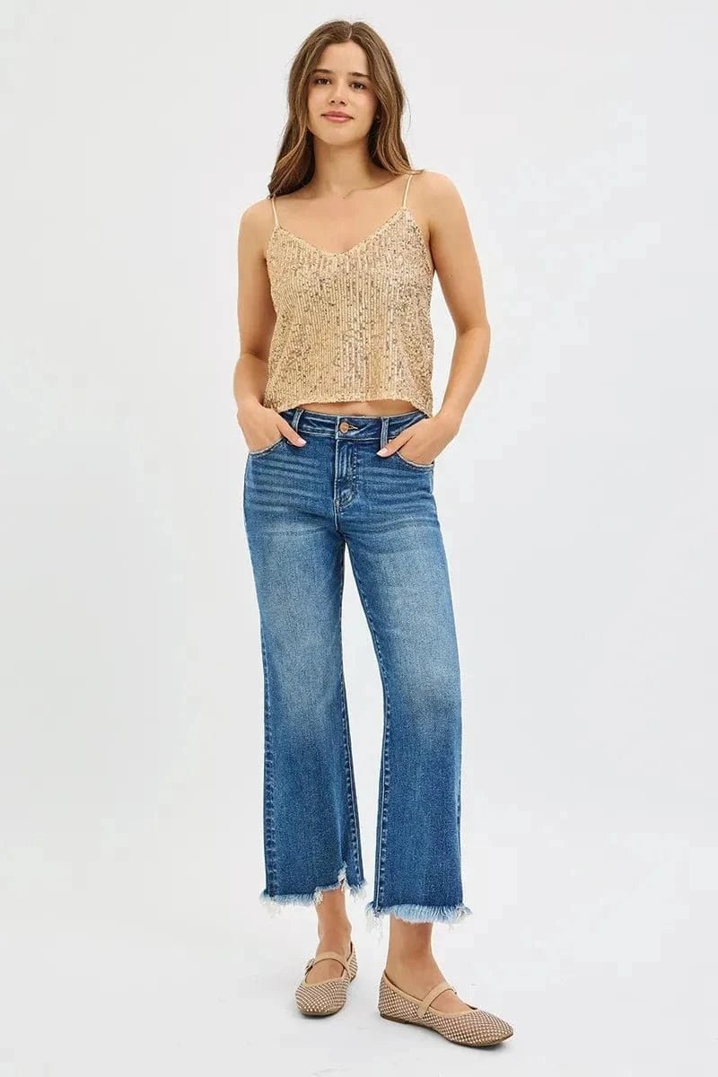 RISEN Full Size Mid Rise Crop Straight Jeans Plus Size - DARK by Trendsi from FREYA’S CLOSET