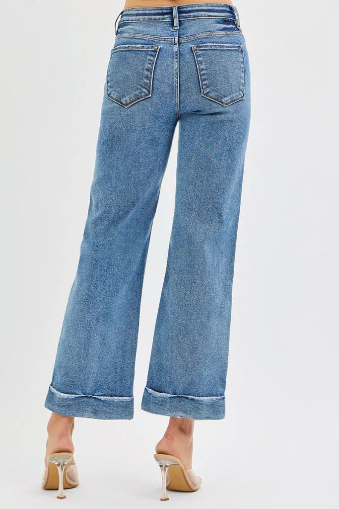 RISEN Full Size Mid Rise Crop Straight Jeans with Taylor Cuffed Plus Size - MEDIUM by Trendsi from FREYA’S CLOSET