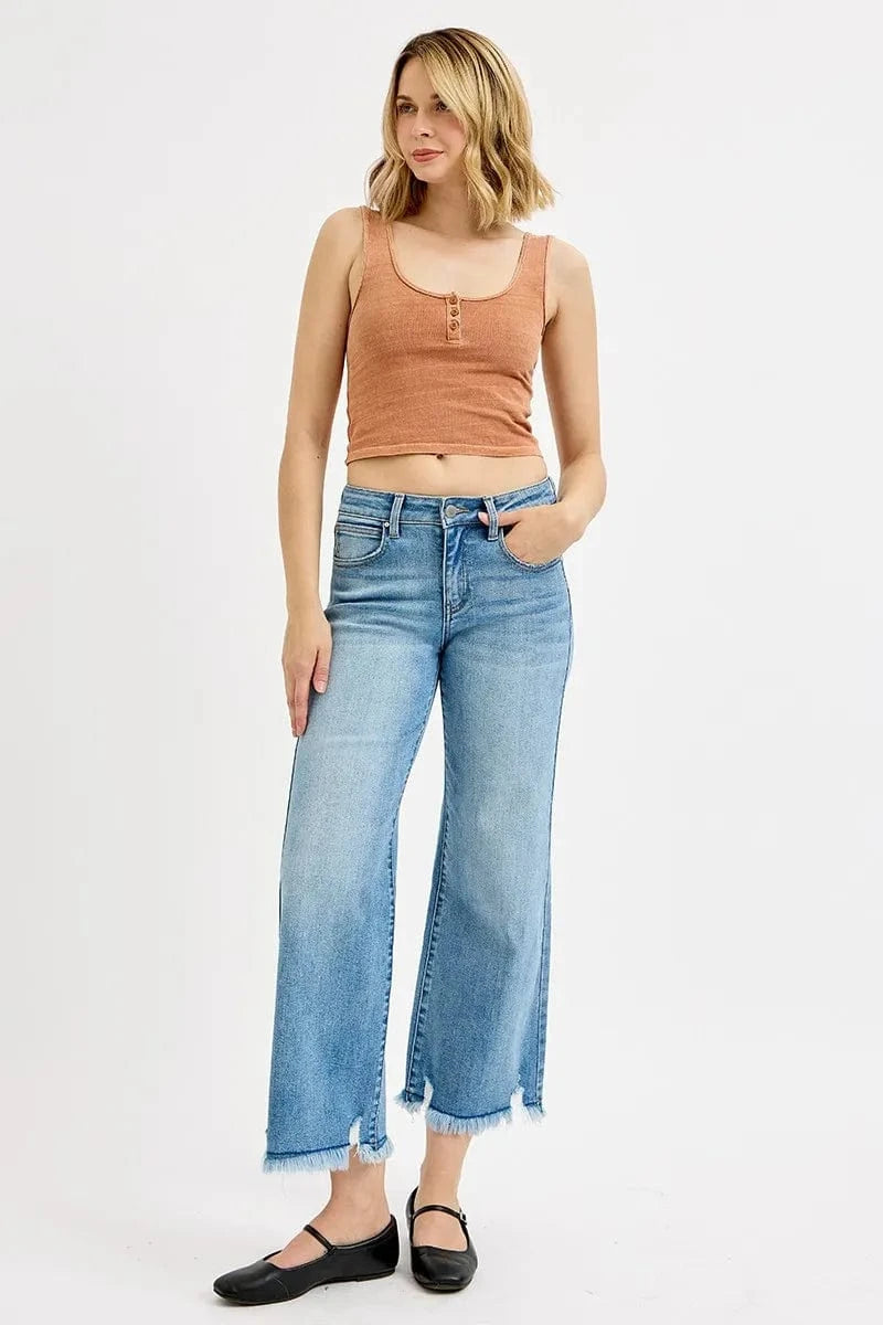 Trendsi RISEN Full Size Mid Rise Crop Wide Leg Jeans Plus Size