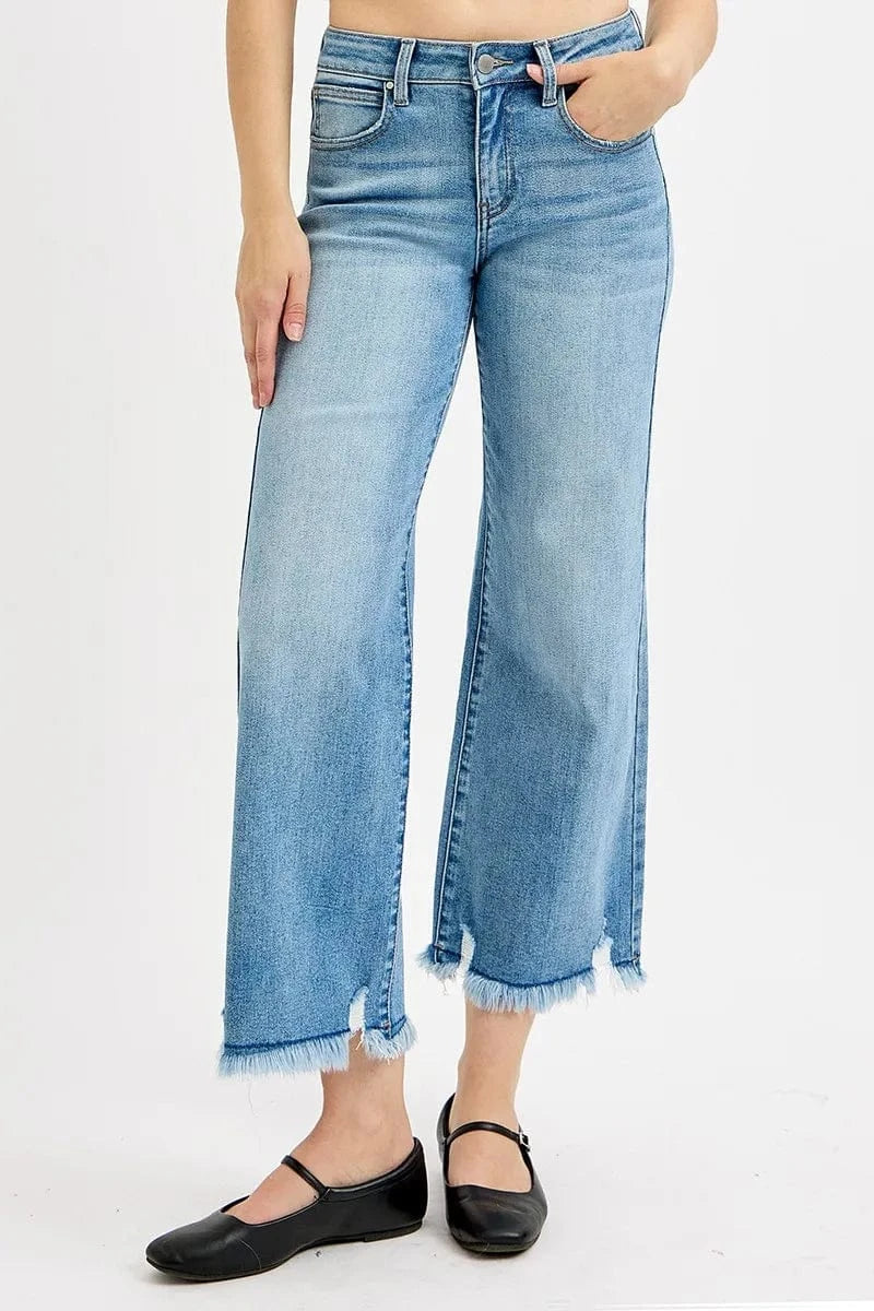 Trendsi Jeans LIGHT / 0 RISEN Full Size Mid Rise Crop Wide Leg Jeans Plus Size