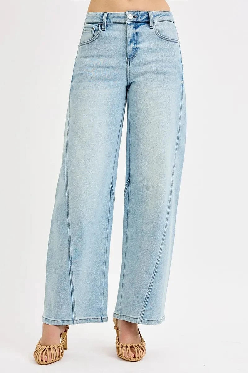 Trendsi Jeans LIGHT / 0 RISEN Full Size Mid Rise Fit Barrel Jeans Plus Size