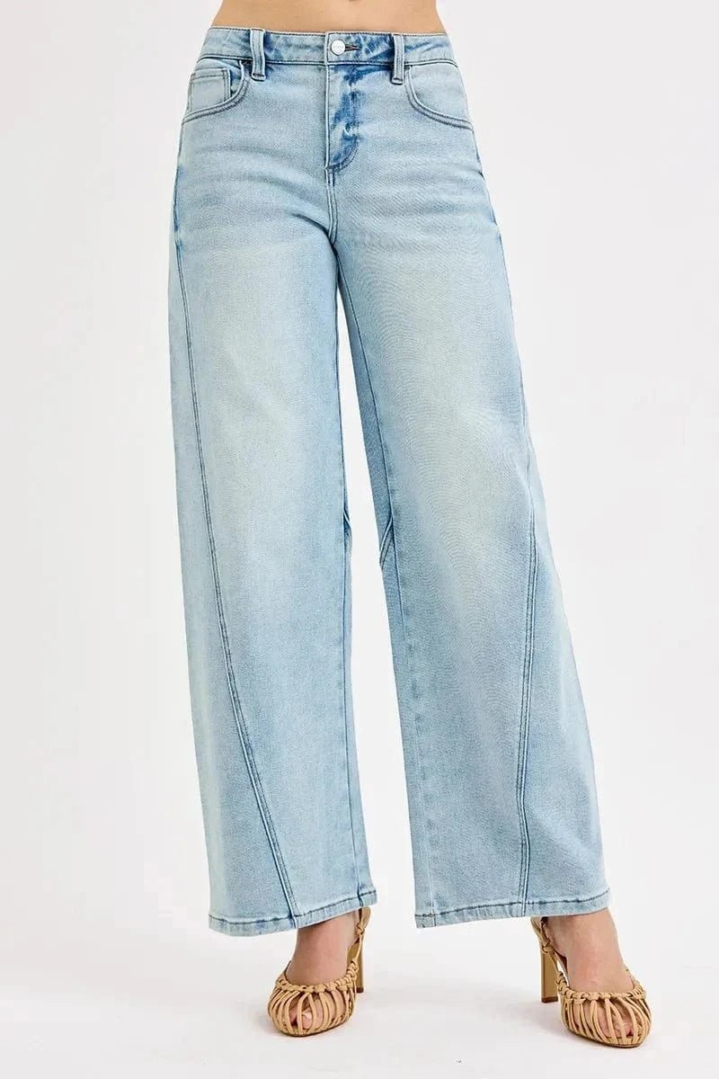 RISEN Full Size Mid Rise Fit Barrel Jeans Plus Size - LIGHT by Trendsi from FREYA’S CLOSET