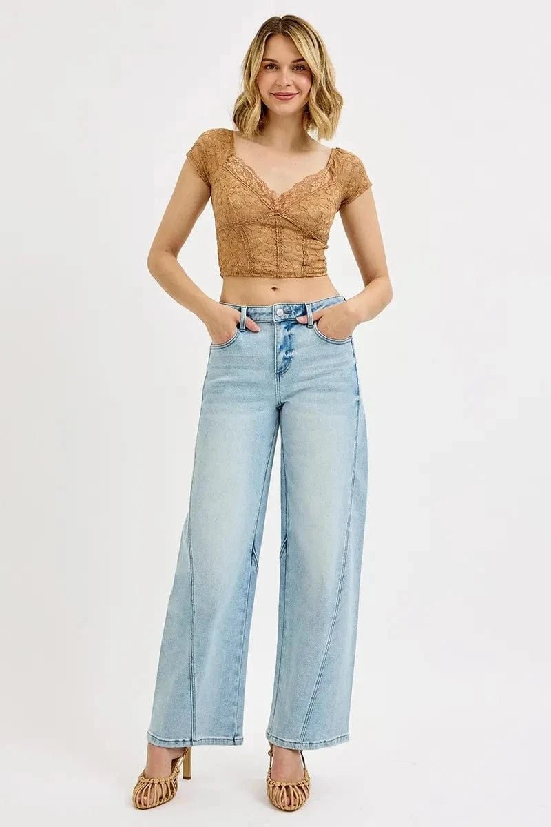 RISEN Full Size Mid Rise Fit Barrel Jeans Plus Size - LIGHT by Trendsi from FREYA’S CLOSET