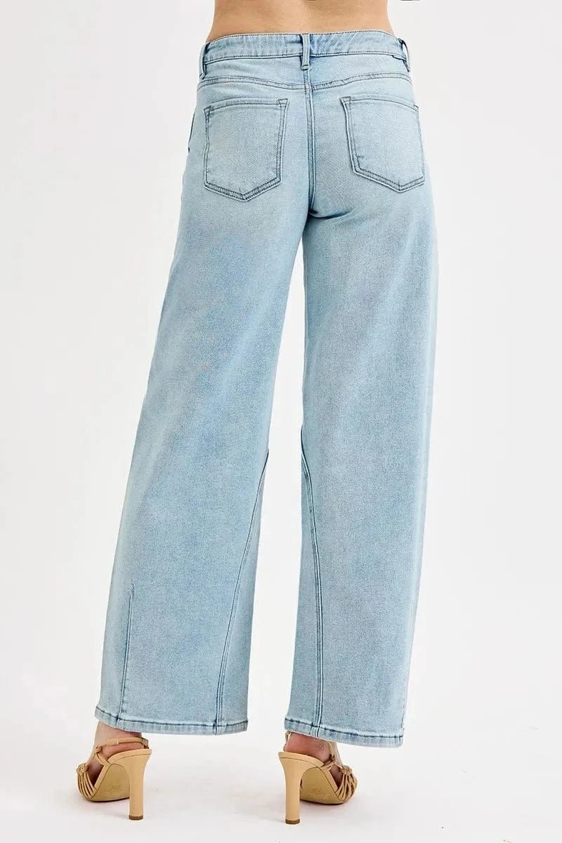 RISEN Full Size Mid Rise Fit Barrel Jeans Plus Size - LIGHT by Trendsi from FREYA’S CLOSET