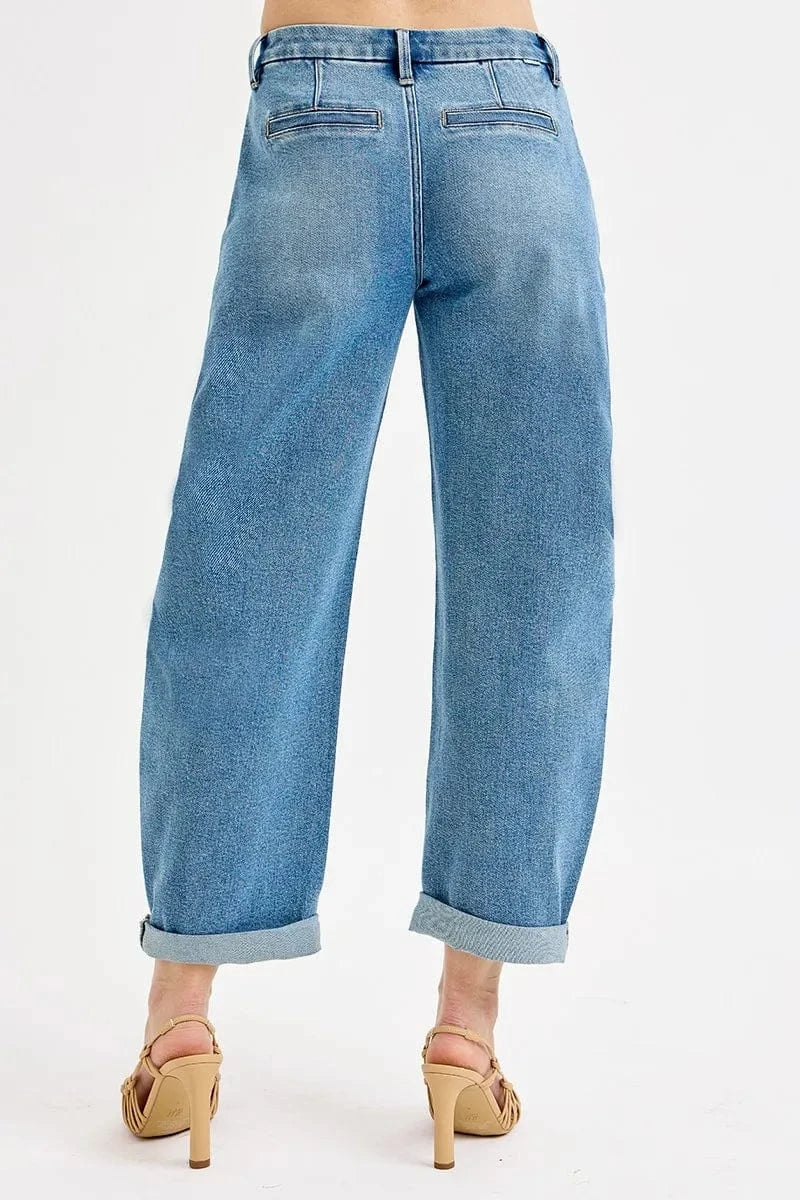 Trendsi Jeans RISEN Full Size Mid Rise Fit Barrel Roll Up Jeans Plus Size