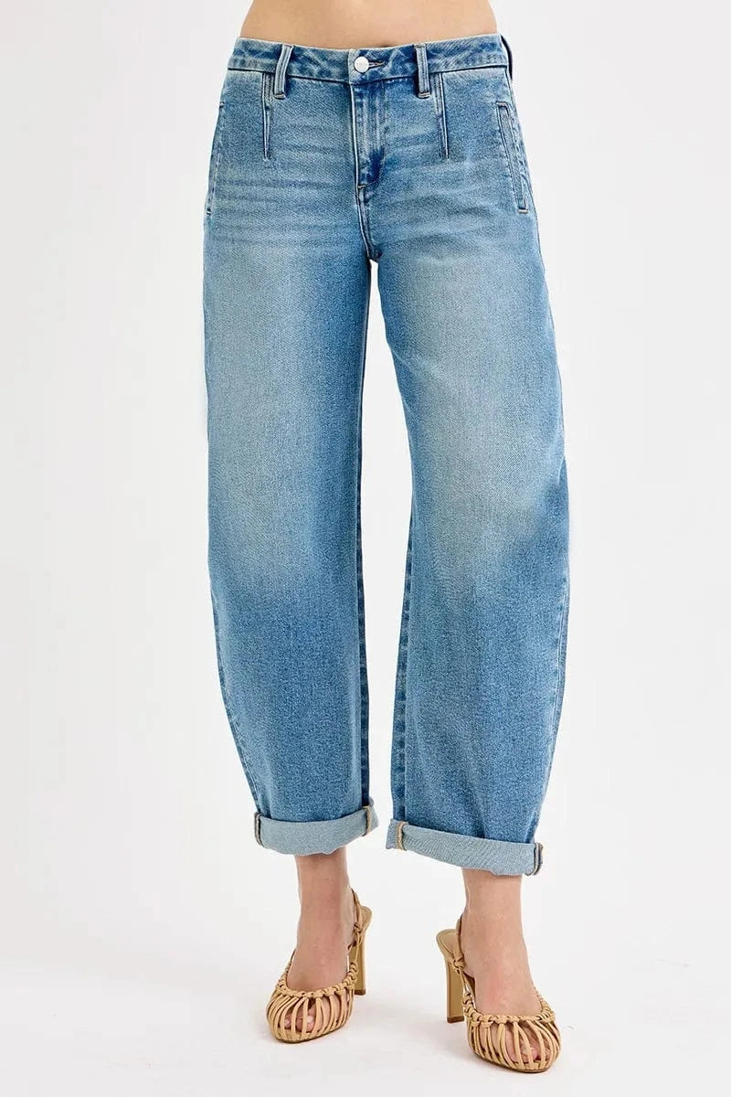 Trendsi Jeans RISEN Full Size Mid Rise Fit Barrel Roll Up Jeans Plus Size