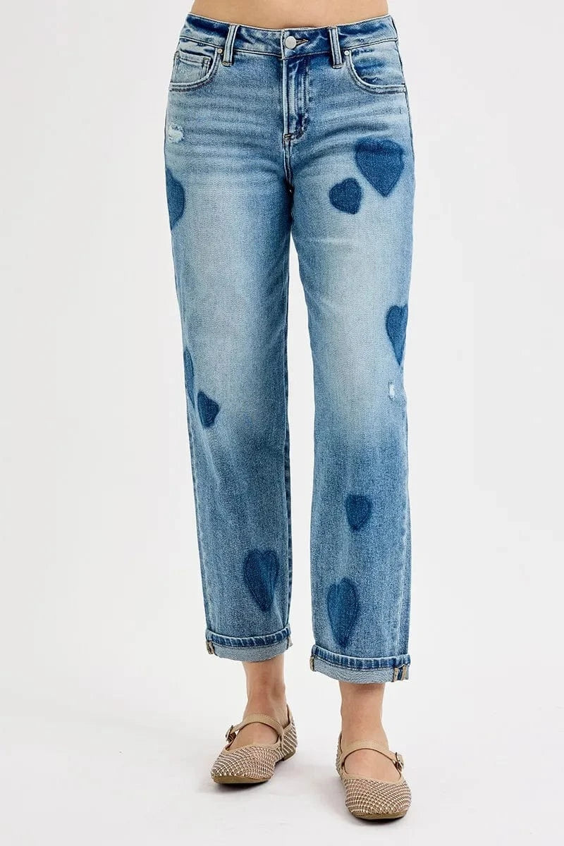 Trendsi Jeans RISEN Full Size Mid Rise Fit-boyfriend Heart Shade Jeans Plus Size