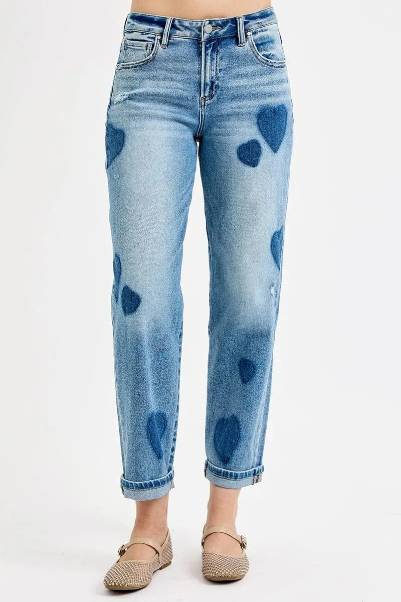Trendsi Jeans LIGHT / 0 RISEN Full Size Mid Rise Fit-boyfriend Heart Shade Jeans Plus Size