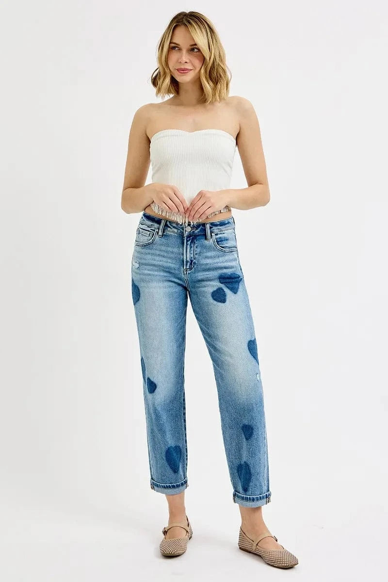 Trendsi Jeans RISEN Full Size Mid Rise Fit-boyfriend Heart Shade Jeans Plus Size