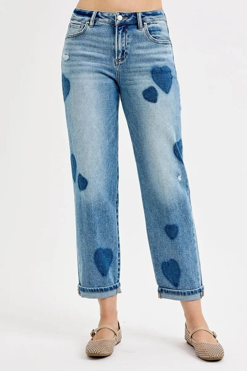Trendsi Jeans RISEN Full Size Mid Rise Fit-boyfriend Heart Shade Jeans Plus Size