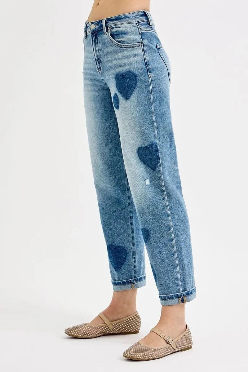 RISEN Full Size Mid Rise Fit - boyfriend Heart Shade Jeans Plus Size - LIGHT by Trendsi from FREYA’S CLOSET