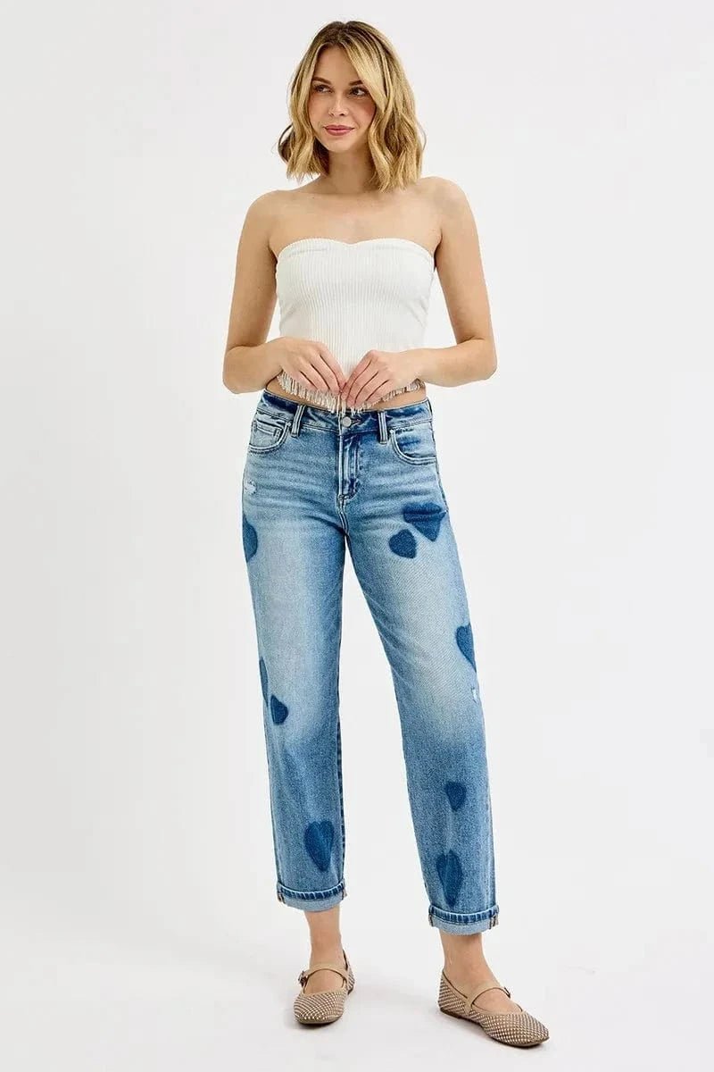 RISEN Full Size Mid Rise Fit - boyfriend Heart Shade Jeans Plus Size - LIGHT by Trendsi from FREYA’S CLOSET