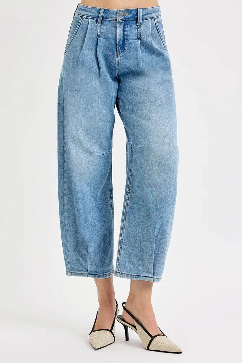 Trendsi Jeans RISEN Full Size Mid Rise Fit Crop Wide Volume Leg Jeans Plus Size