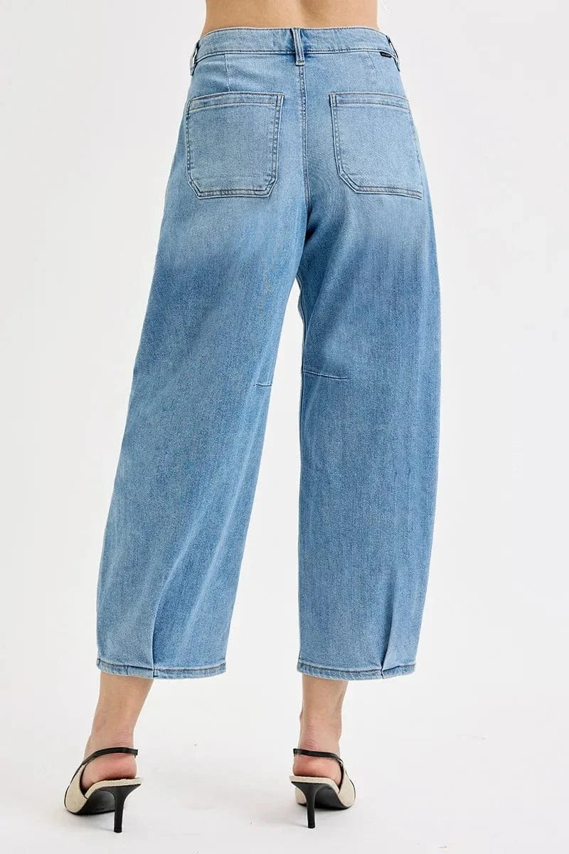 Trendsi Jeans RISEN Full Size Mid Rise Fit Crop Wide Volume Leg Jeans Plus Size