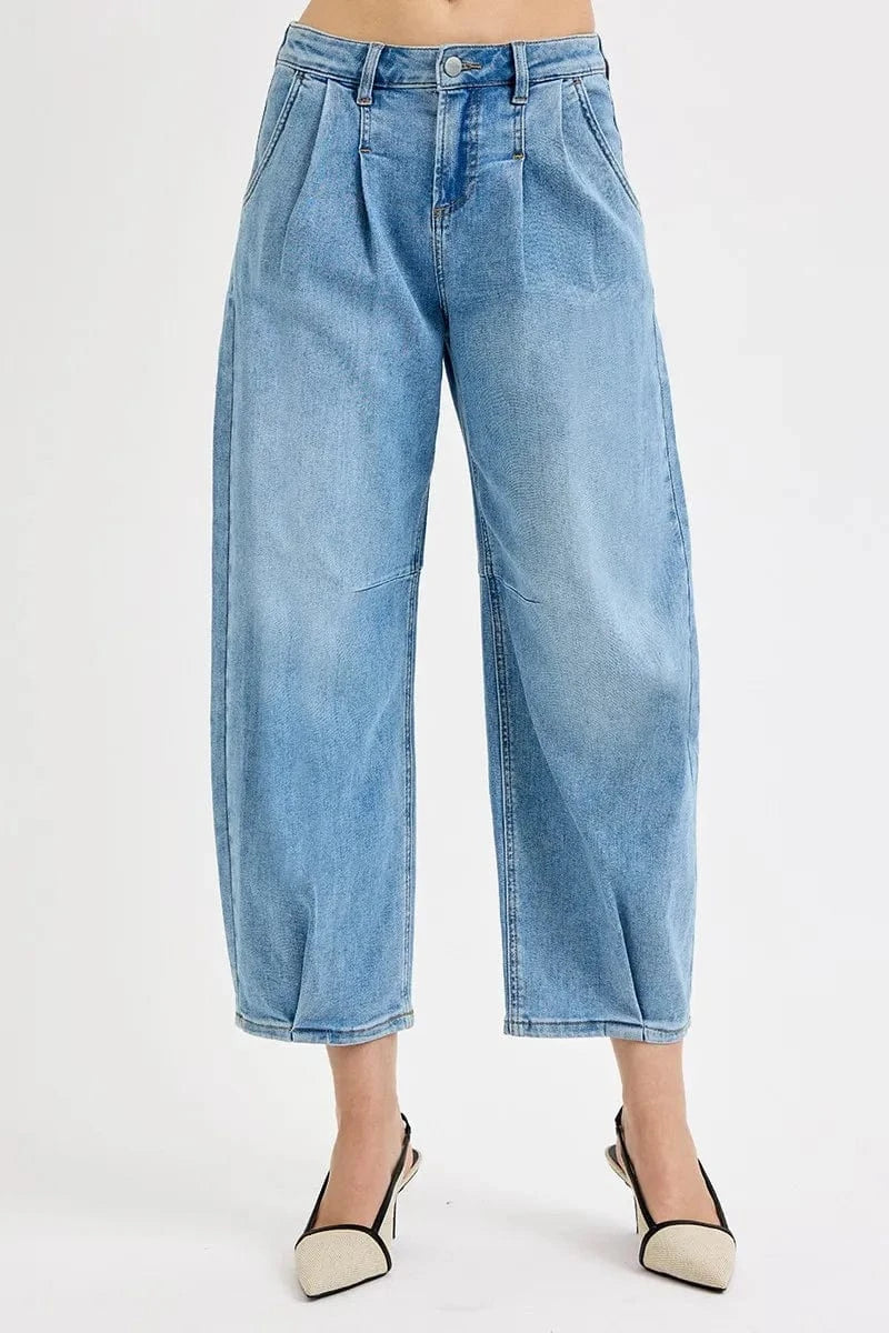 Trendsi Jeans RISEN Full Size Mid Rise Fit Crop Wide Volume Leg Jeans Plus Size