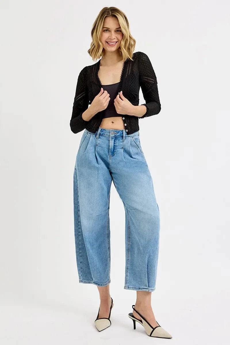 Trendsi Jeans RISEN Full Size Mid Rise Fit Crop Wide Volume Leg Jeans Plus Size