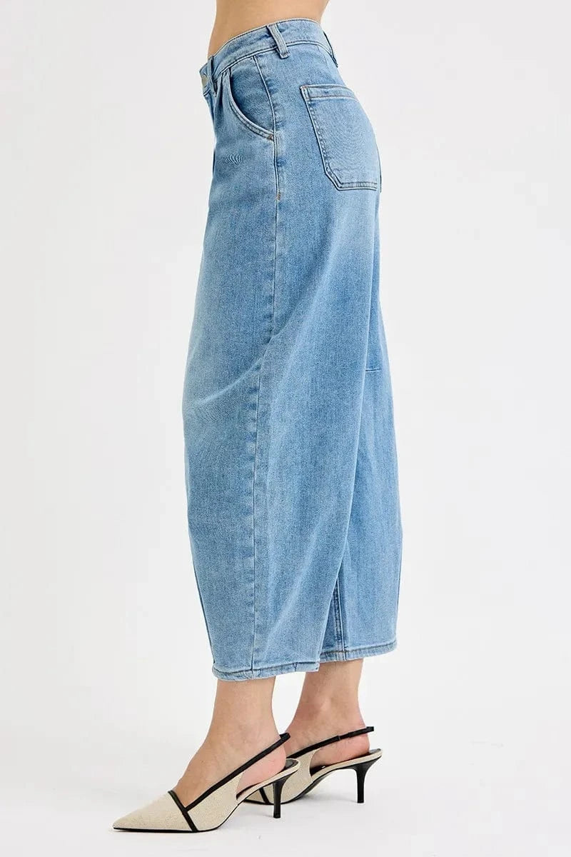 Trendsi Jeans RISEN Full Size Mid Rise Fit Crop Wide Volume Leg Jeans Plus Size