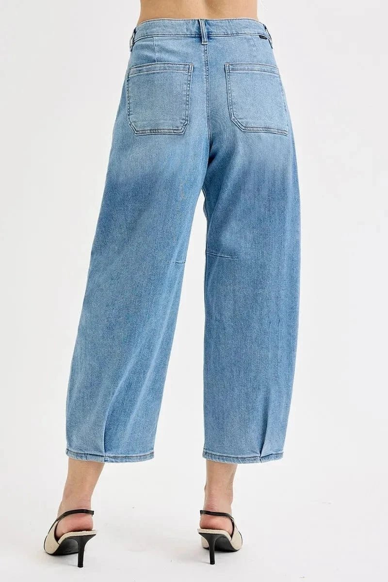 RISEN Full Size Mid Rise Fit Crop Wide Volume Leg Jeans Plus Size - MEDIUM by Trendsi from FREYA’S CLOSET