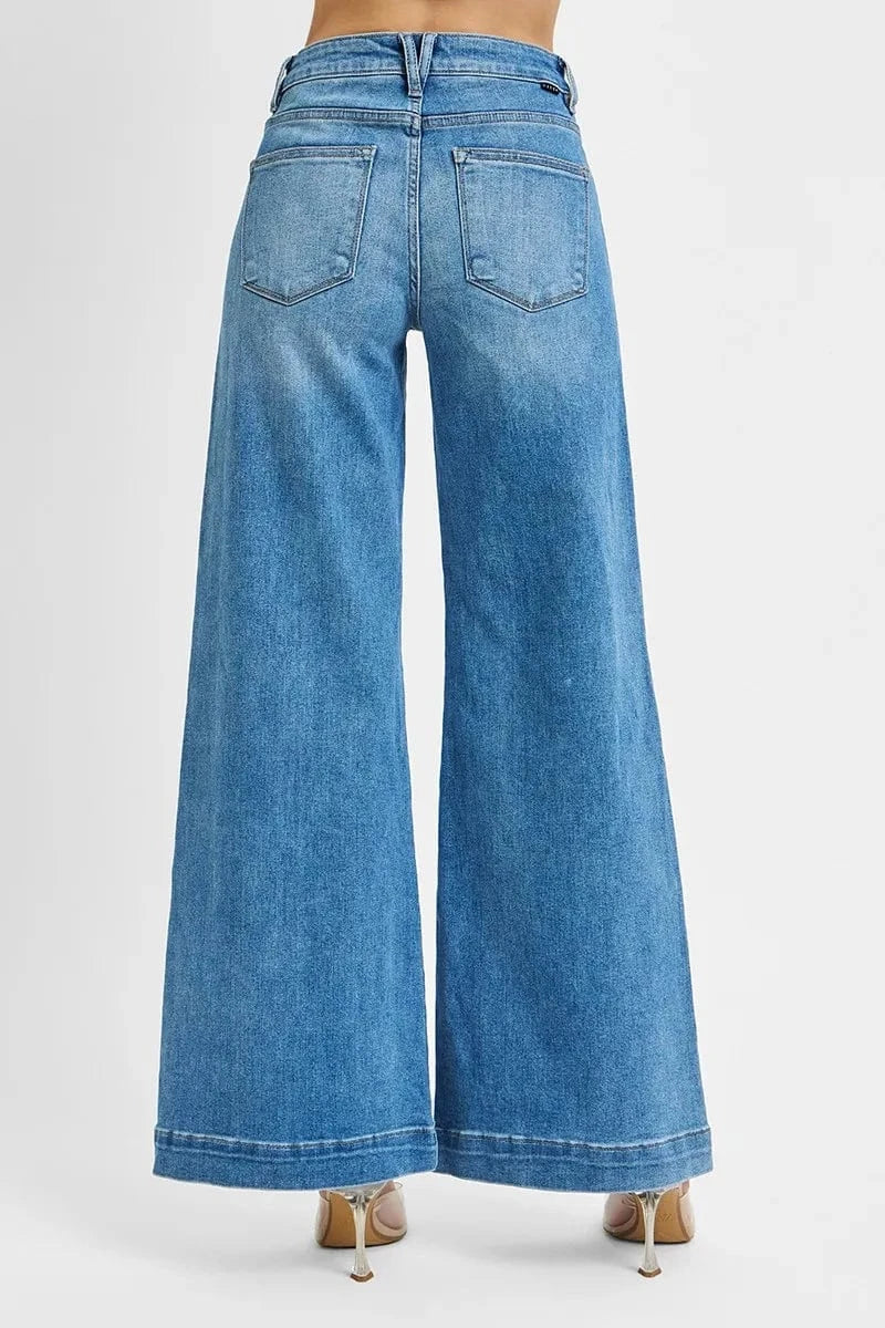 Trendsi RISEN Full Size Mid Rise Wide Front Patch Pocket Jeans Plus Size