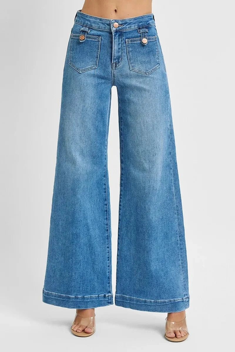 Trendsi RISEN Full Size Mid Rise Wide Front Patch Pocket Jeans Plus Size