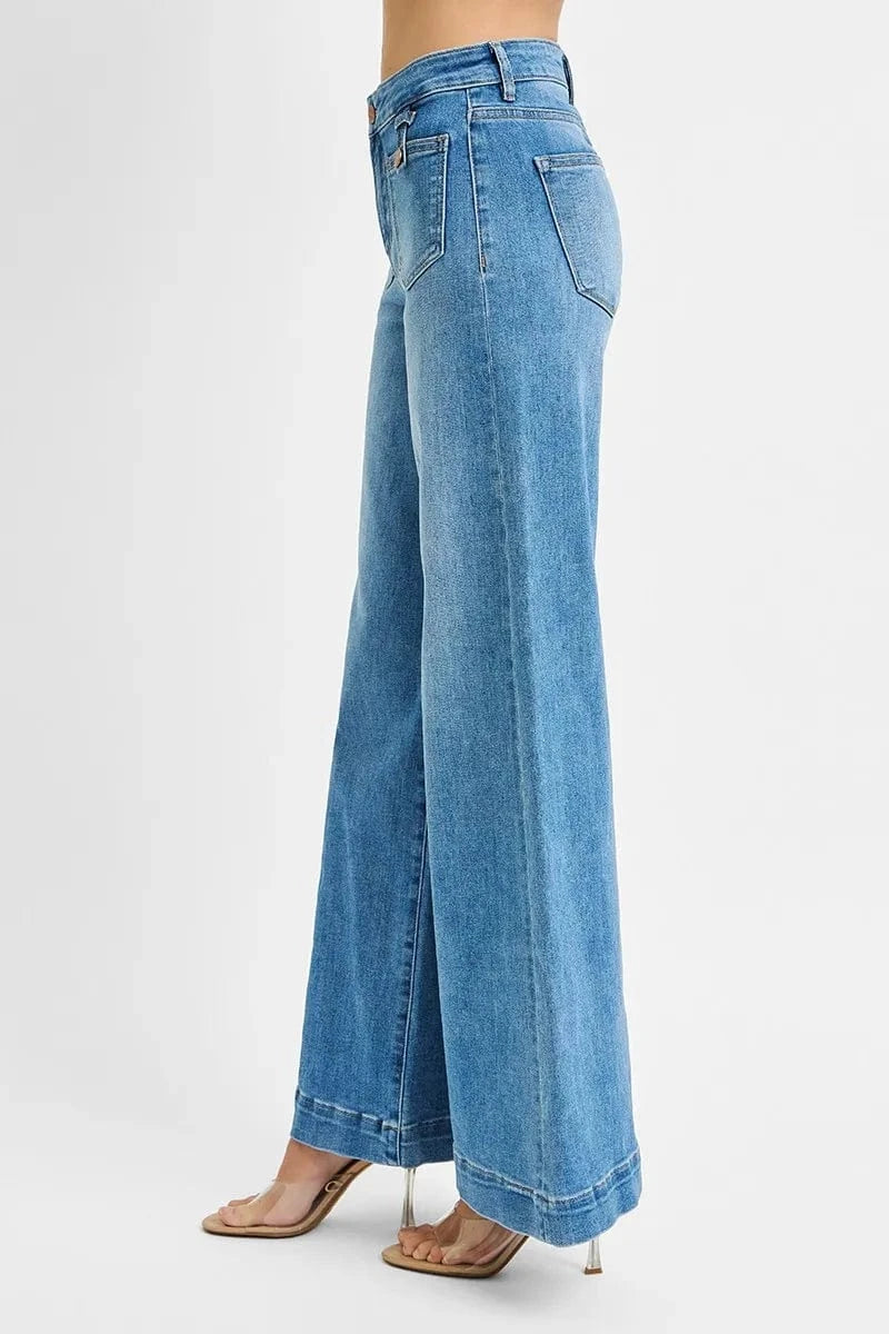 Trendsi RISEN Full Size Mid Rise Wide Front Patch Pocket Jeans Plus Size