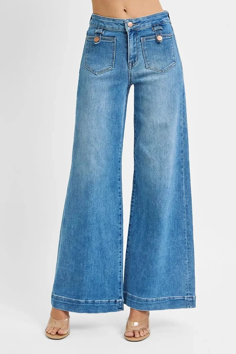 Trendsi RISEN Full Size Mid Rise Wide Front Patch Pocket Jeans Plus Size