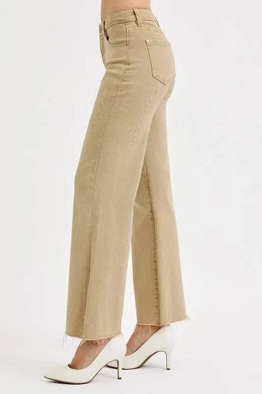 RISEN Full Size Raw Hem Wide Leg Jeans Plus Size - Tan by Trendsi from FREYA’S CLOSET