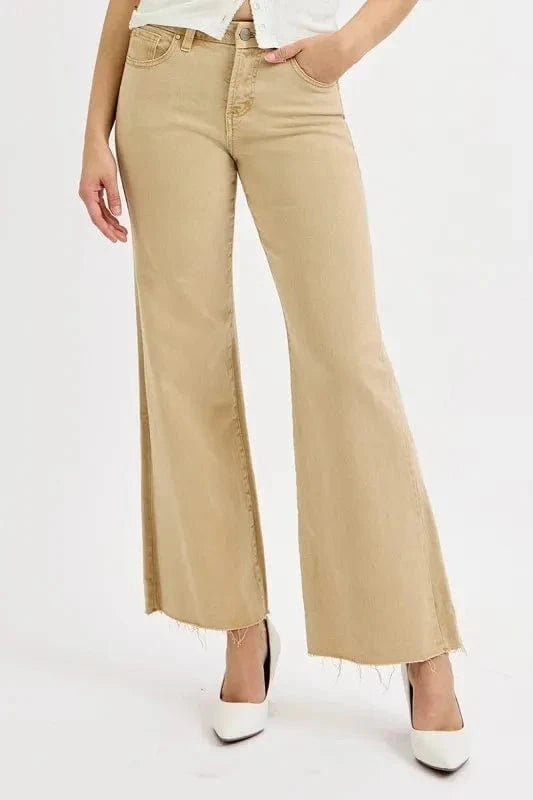 RISEN Full Size Raw Hem Wide Leg Jeans Plus Size - Tan by Trendsi from FREYA’S CLOSET