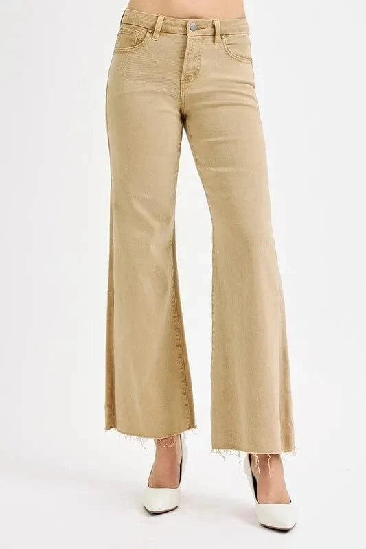 RISEN Full Size Raw Hem Wide Leg Jeans Plus Size - Tan by Trendsi from FREYA’S CLOSET
