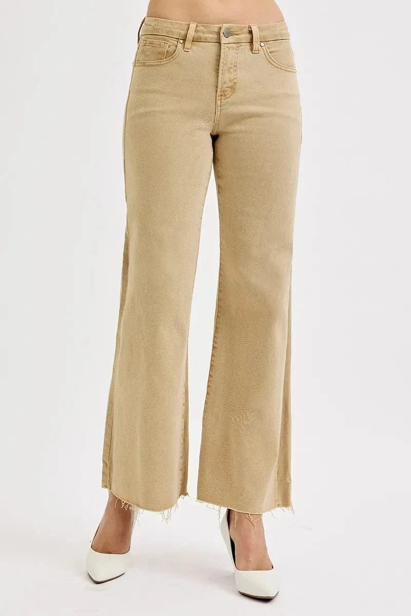 RISEN Full Size Raw Hem Wide Leg Jeans Plus Size - Tan by Trendsi from FREYA’S CLOSET