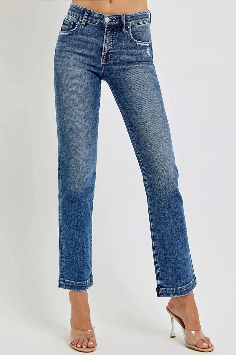 Trendsi Jeans RISEN Full Size Tummy Control Elastic Band Mid Rise Straight Jeans Plus Size