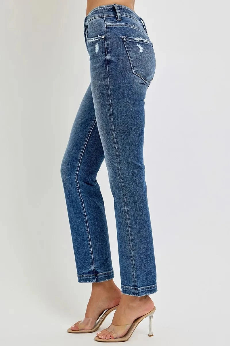 Trendsi Jeans RISEN Full Size Tummy Control Elastic Band Mid Rise Straight Jeans Plus Size