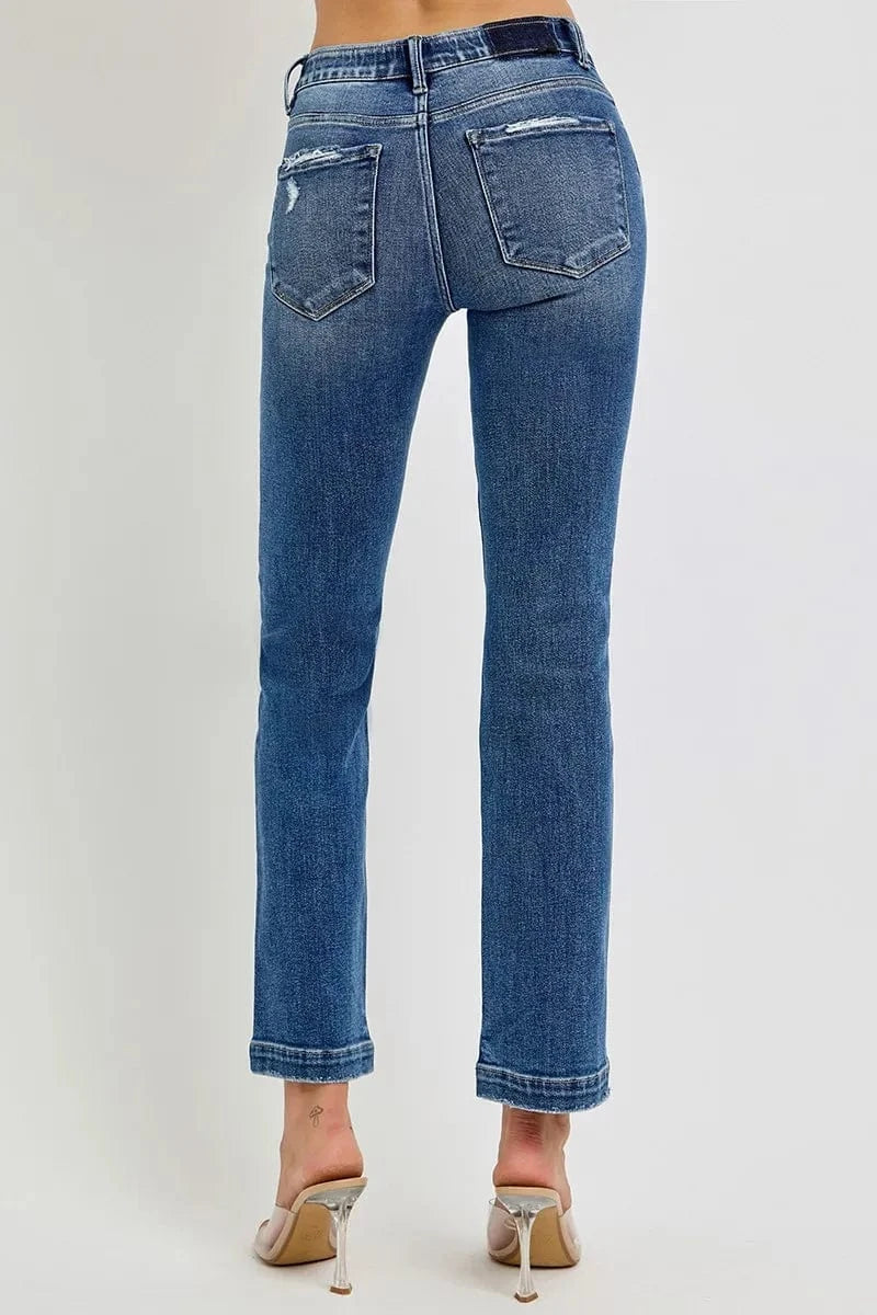 Trendsi Jeans RISEN Full Size Tummy Control Elastic Band Mid Rise Straight Jeans Plus Size